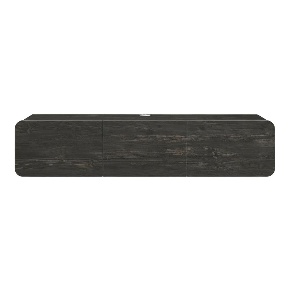 Black floating TV stand, 80 inch flat screens, modern design, durable wood