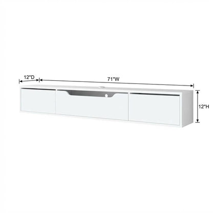 White Wall-Mounted TV Stand, Up to 80 Inch Screens, Engineered Wood Material
