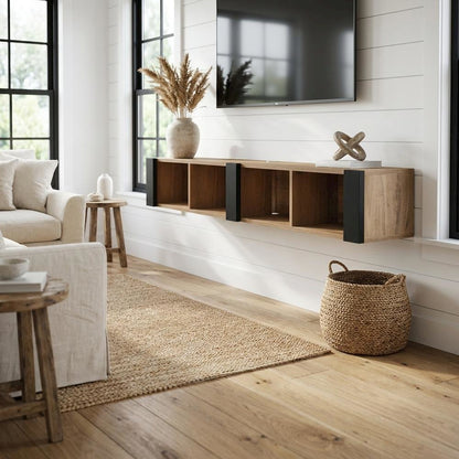 Brown Wall-Mounted TV Stand for 75 Inch TVs with Engineered Wood Design