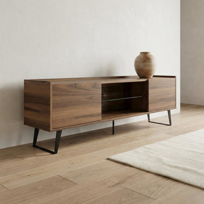 Walnut TV Stand, 65-80 Inch Flat Screen Televisions in Engineered Wood Finish