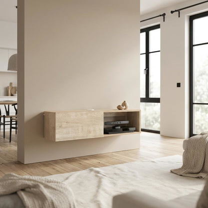 Oak Floating TV Stand with 1 Shelf and 1 Door, Engineered Wood Finish