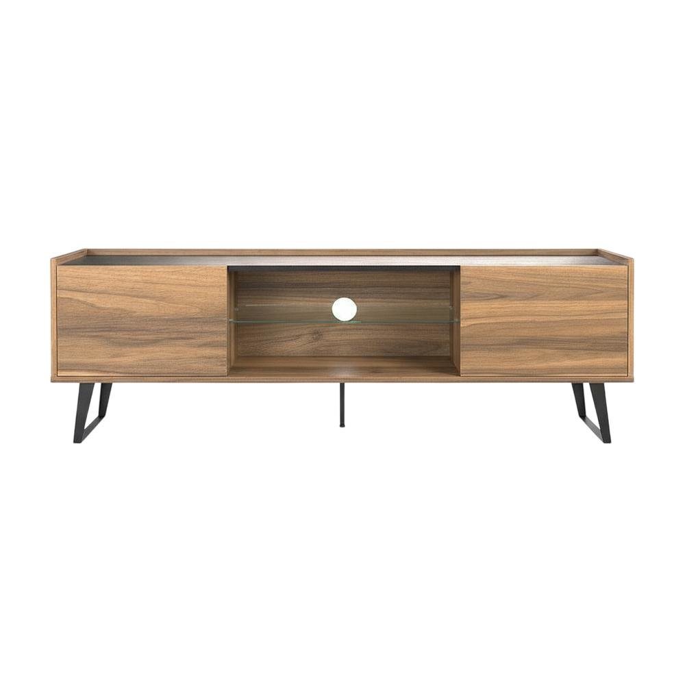 Walnut TV Stand for 65-80 Inch TVs with Engineered Wood Finish Durable Storage