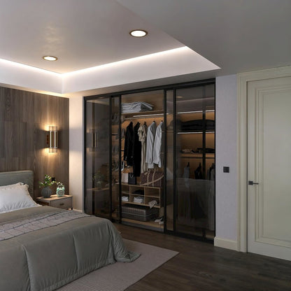 4 Panel Glass Sliding Closet Door with Aluminum Frame