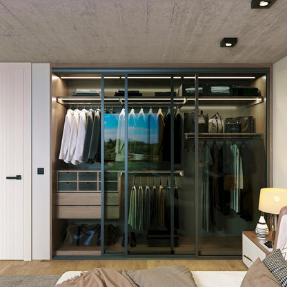 3 Panel Glass Sliding Closet Door, Aluminum Frame