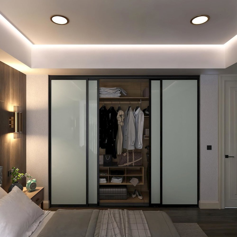 4 Panel Glass Sliding Closet Door with Aluminum Frame
