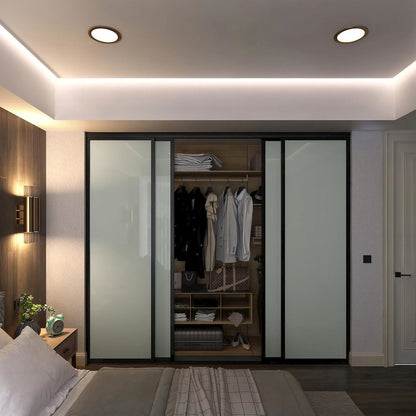 4 Panel Glass Sliding Closet Door with Aluminum Frame