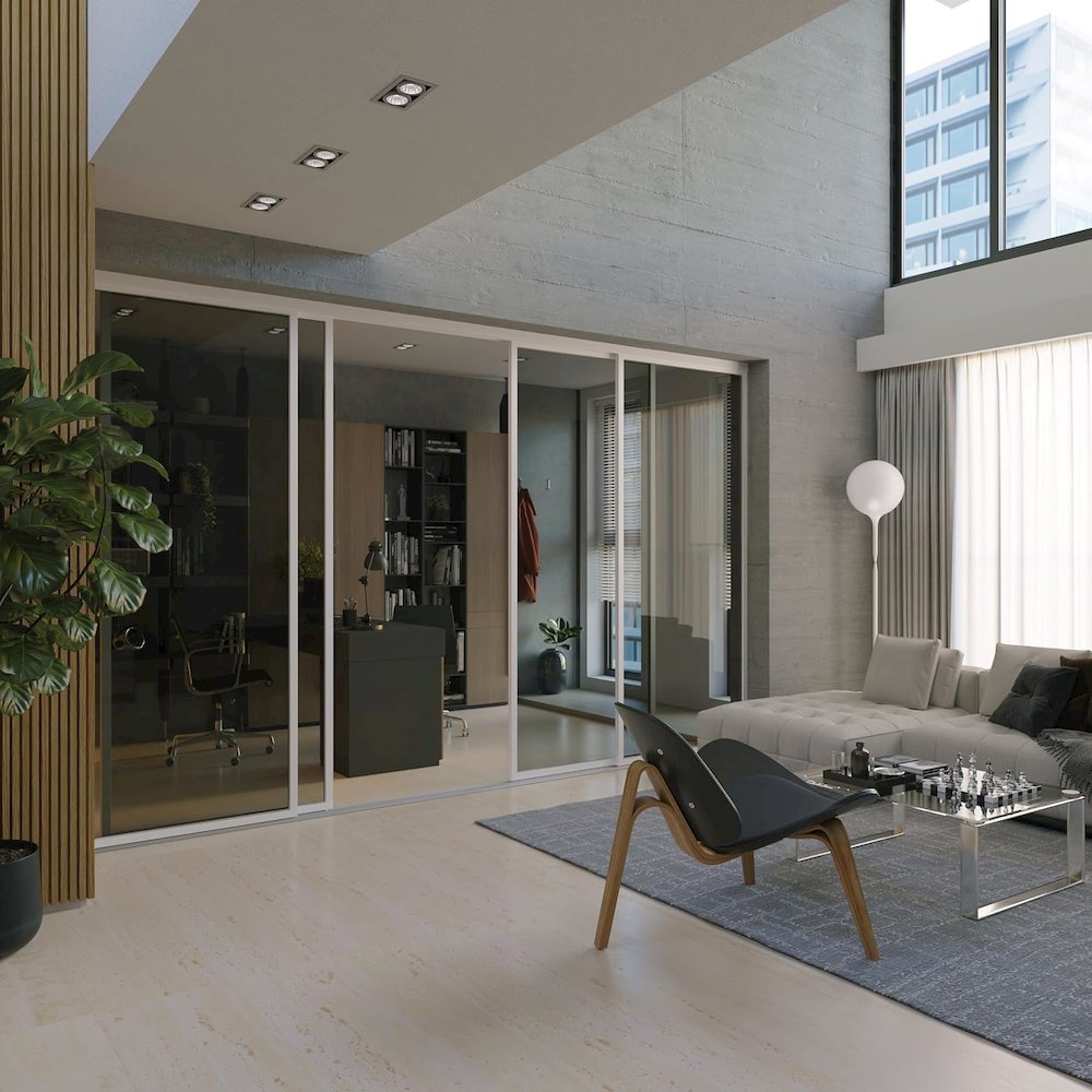 Glass Room Divider Panel and Partition Wall - White