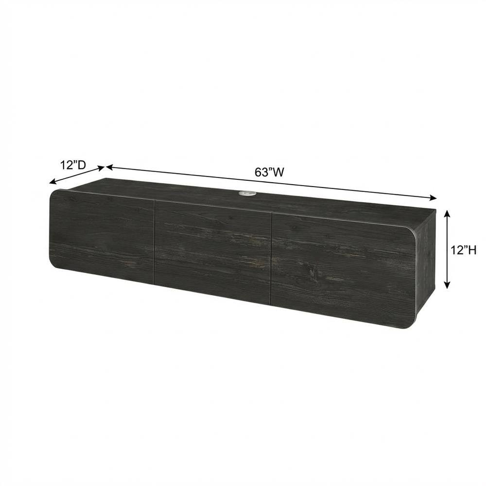 Black floating TV stand, 80 inch flat screens, modern design, durable wood