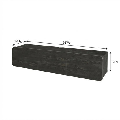 Black floating TV stand, 80 inch flat screens, modern design, durable wood