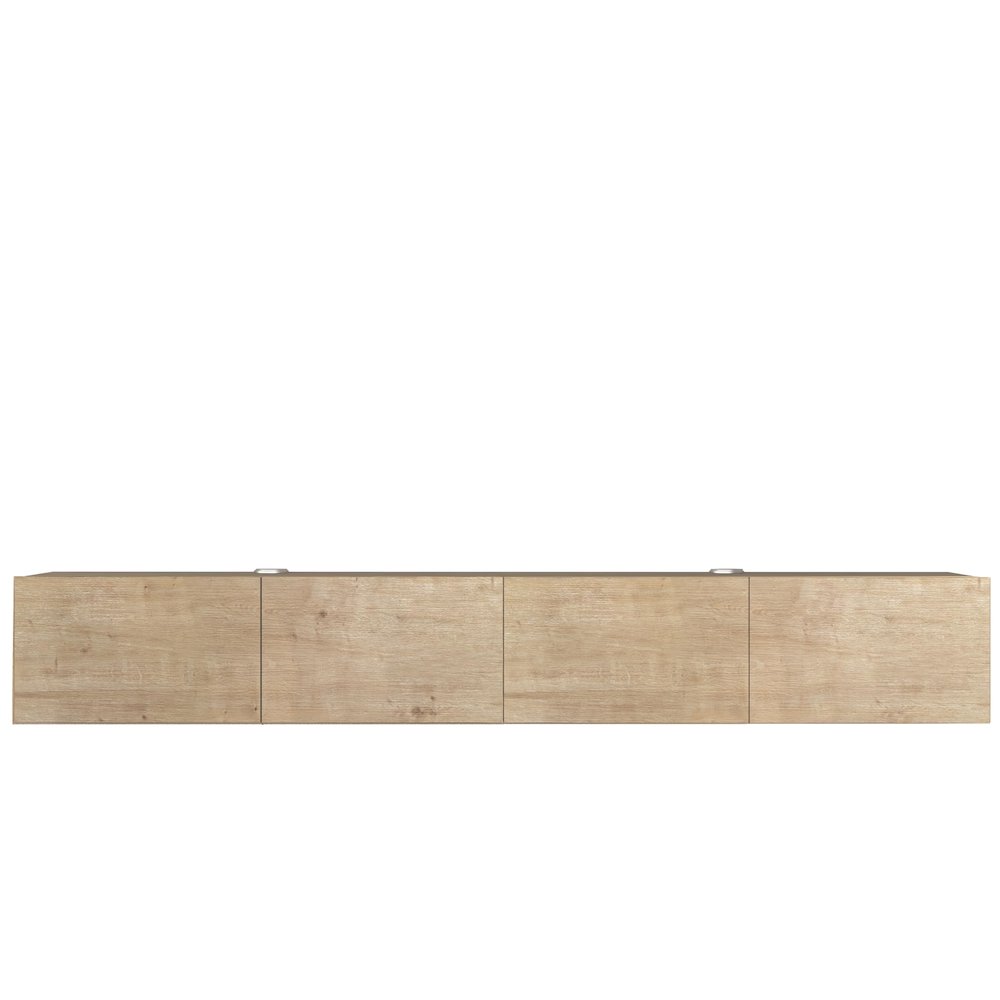 Floating TV Stand Wall Mounted, Natural Oak, Cable Management, 4 Doors