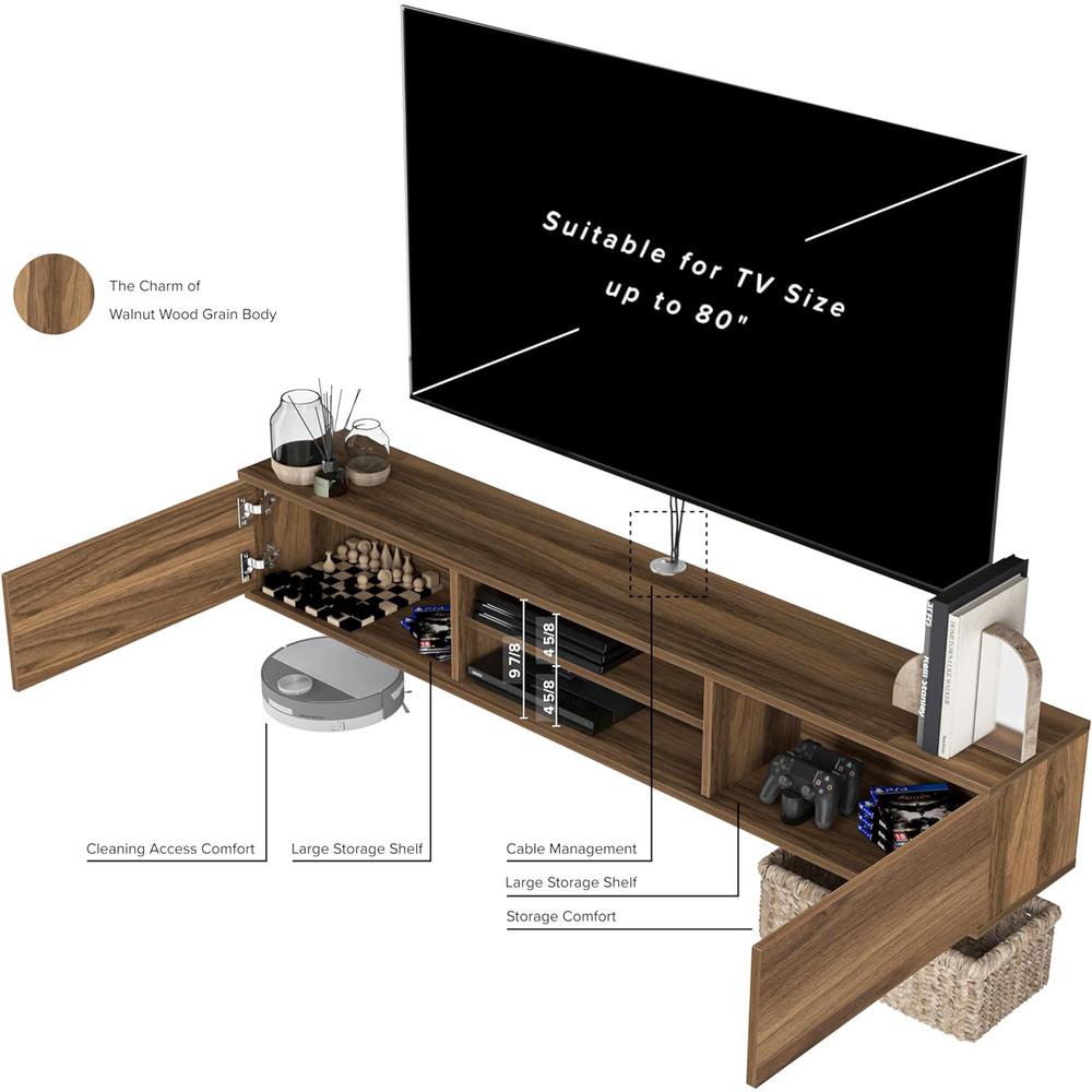 Atelier Mobili Floating TV Stand 70 Inch, Wall Mounted Entertainment Center