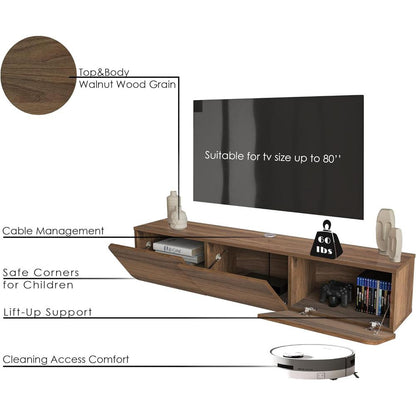 Floating TV Console for up to 80 inch TV and Under TV Cabinet (Walnut)