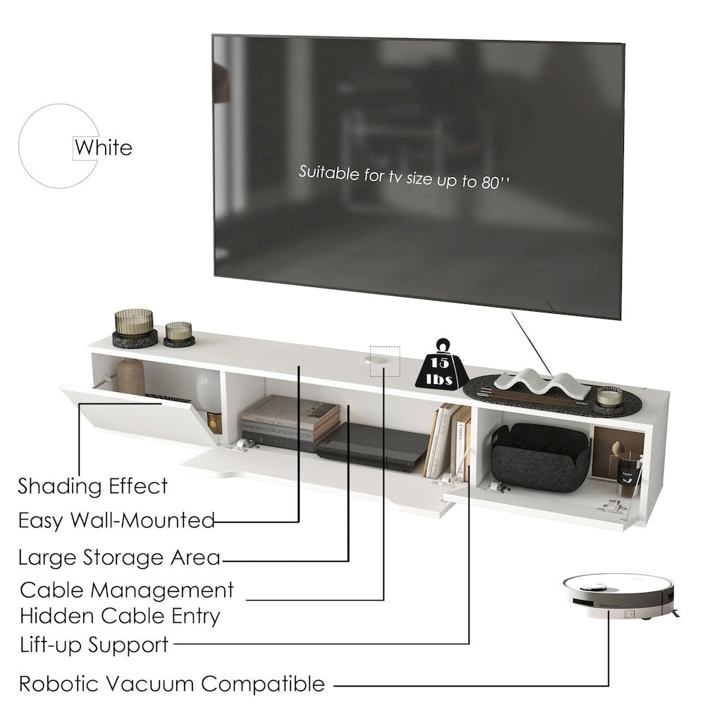 Floating TV Stand for Up to 80 Inch TVs – Wall Mounted Media Console