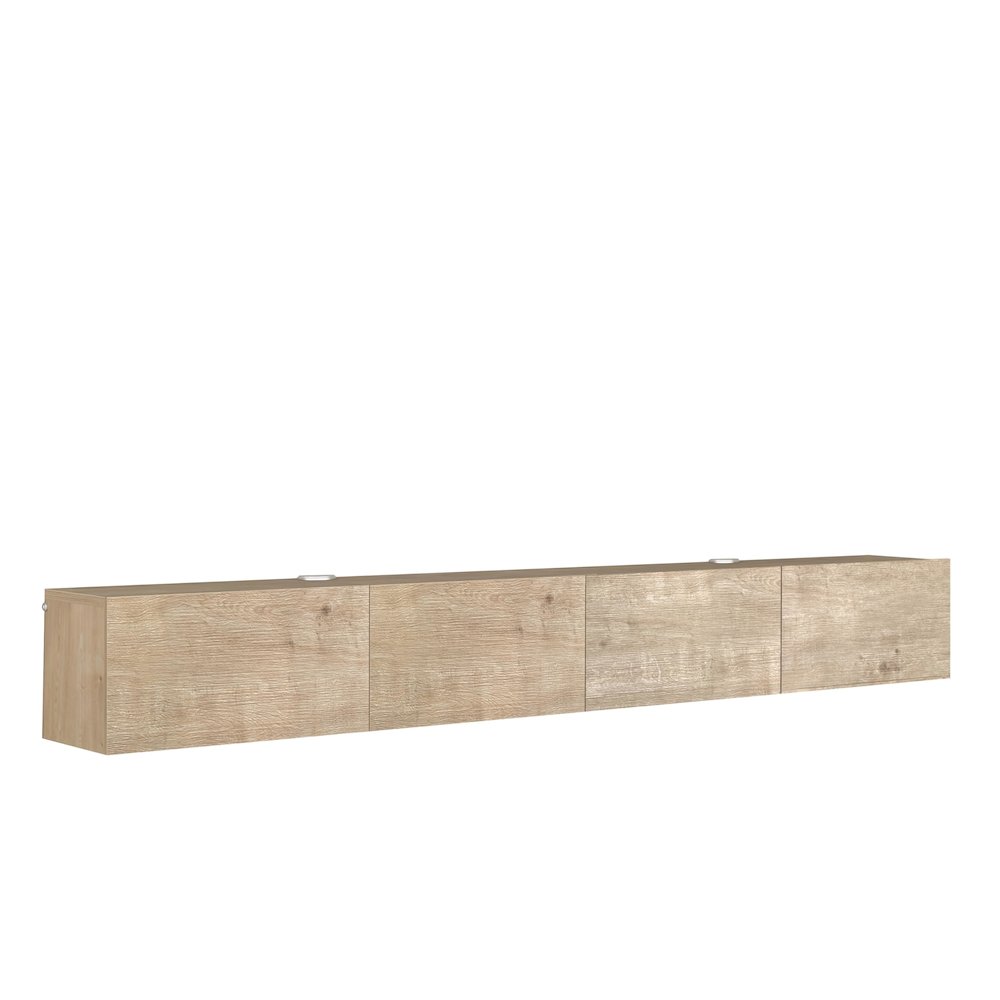 Floating TV Stand Wall Mounted, Natural Oak, Cable Management, 4 Doors