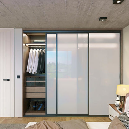 3 Panel Glass Sliding Closet Door, Aluminum Frame