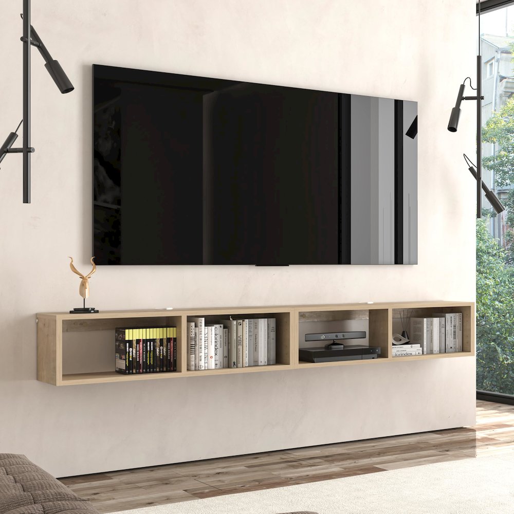 Floating TV Shelf - 75 Inch TV Stand - Modern Wall Mounted Design