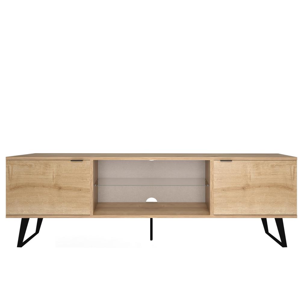 Mid Century Modern Door Glass Shelf TV Stand (Oak)