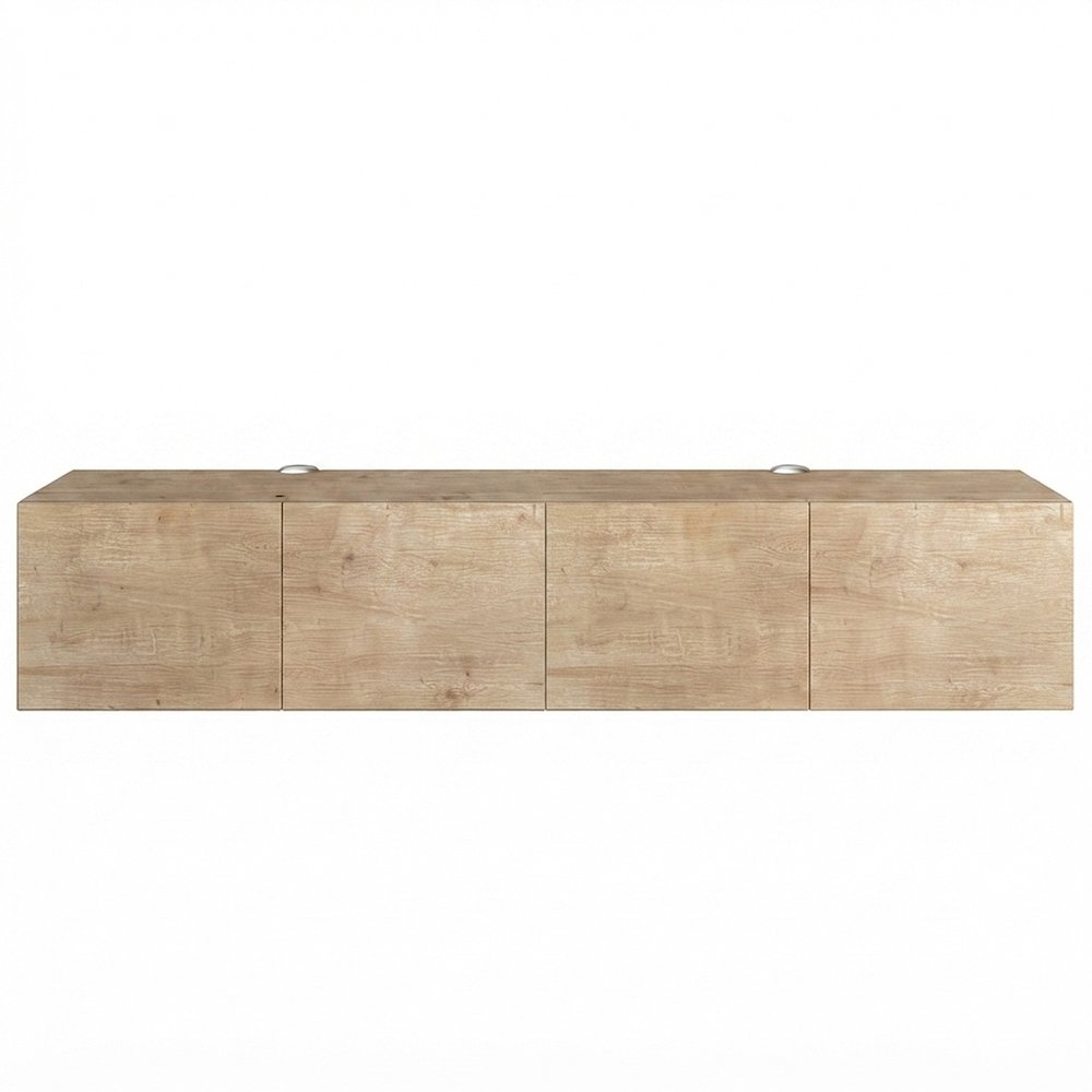 Floating Entertainment Center Wall Mounted with 4-Door Cable Management, Beige