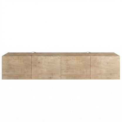 Floating Entertainment Center Wall Mounted with 4-Door Cable Management, Beige