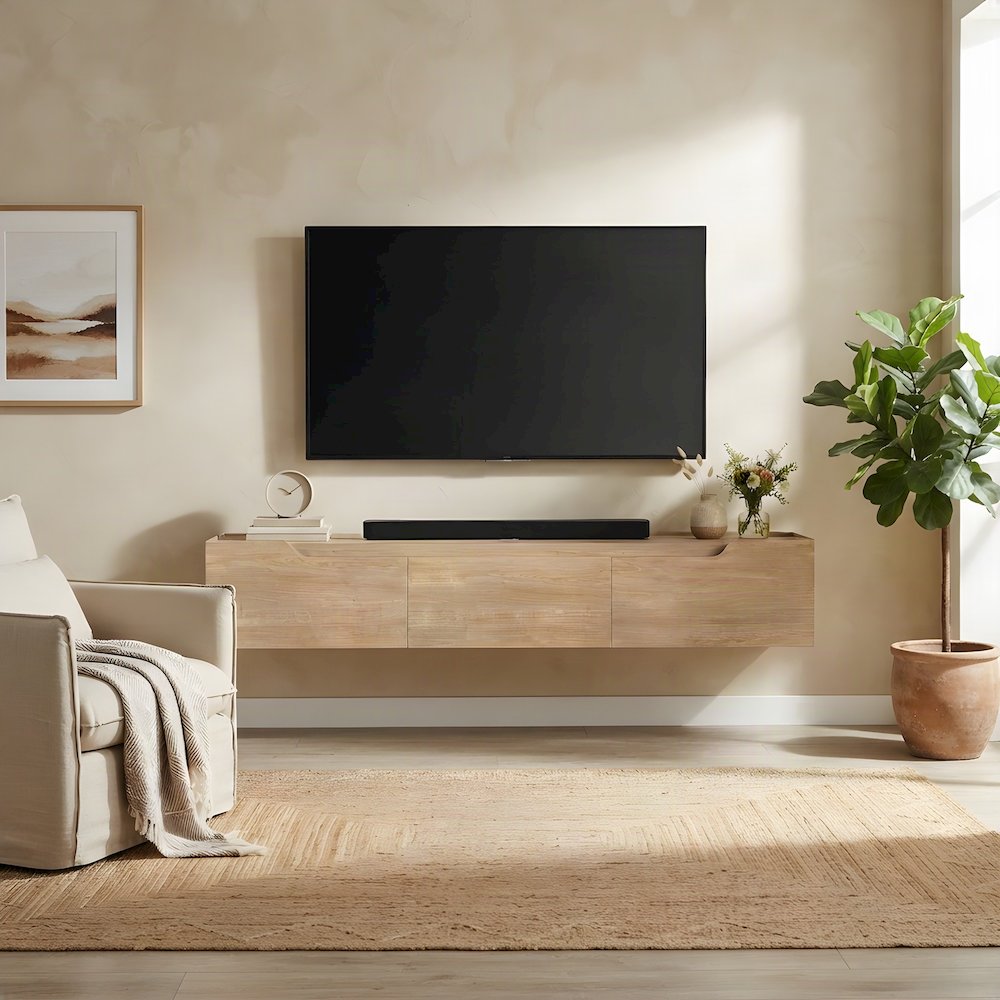 Engineered Wood Floating TV Stand, Wall Mounted Entertainment Center, Oak