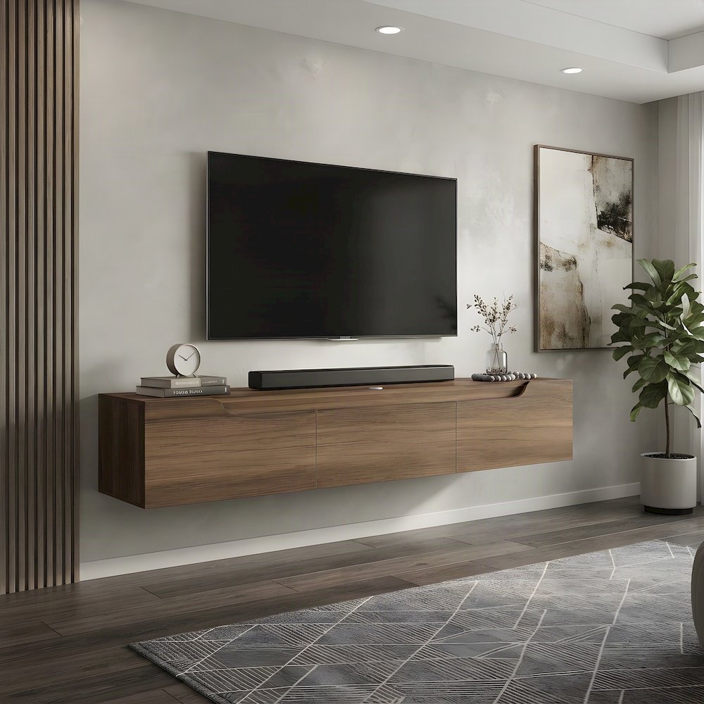 Engineered Wood Floating TV Stand and Wall-Mounted Entertainment Center, Walnut