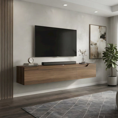 Engineered Wood Floating TV Stand and Wall-Mounted Entertainment Center, Walnut