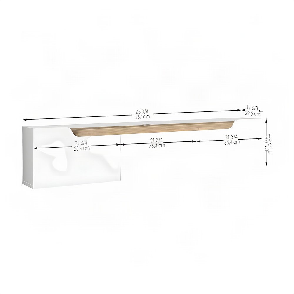 Engineered Wood Floating TV Stand, Wall Mounted Entertainment Center, White/Oak