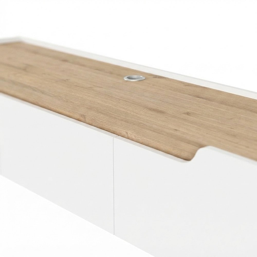 Engineered Wood Floating TV Stand, Wall Mounted Entertainment Center, White/Oak