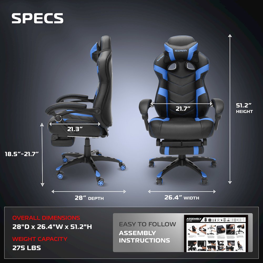 Gaming Chairs For Adults With Headrest Pillow - Blue