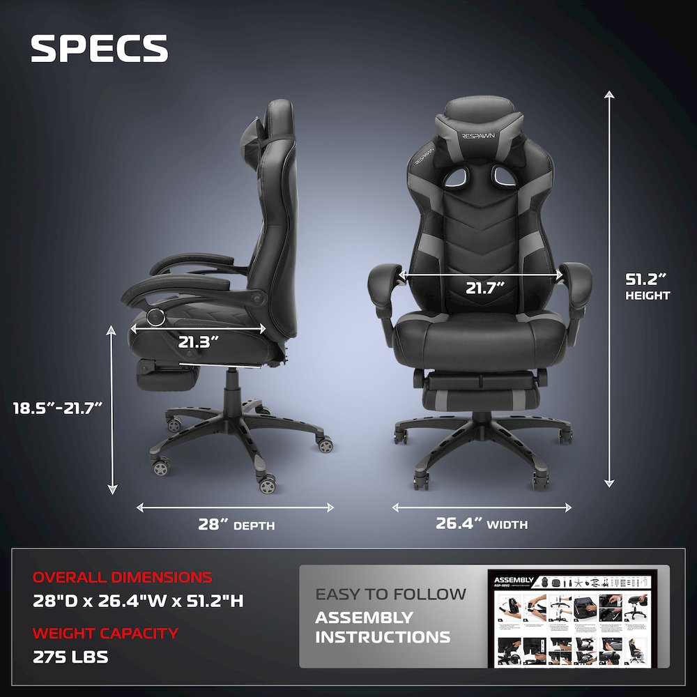 Gaming Chairs For Adults With Headrest Pillow - Grey