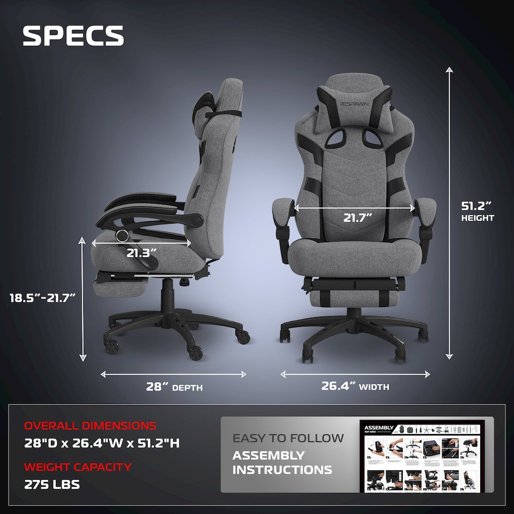 Gaming Chairs For Adults With Headrest Pillow - Grey Fabric