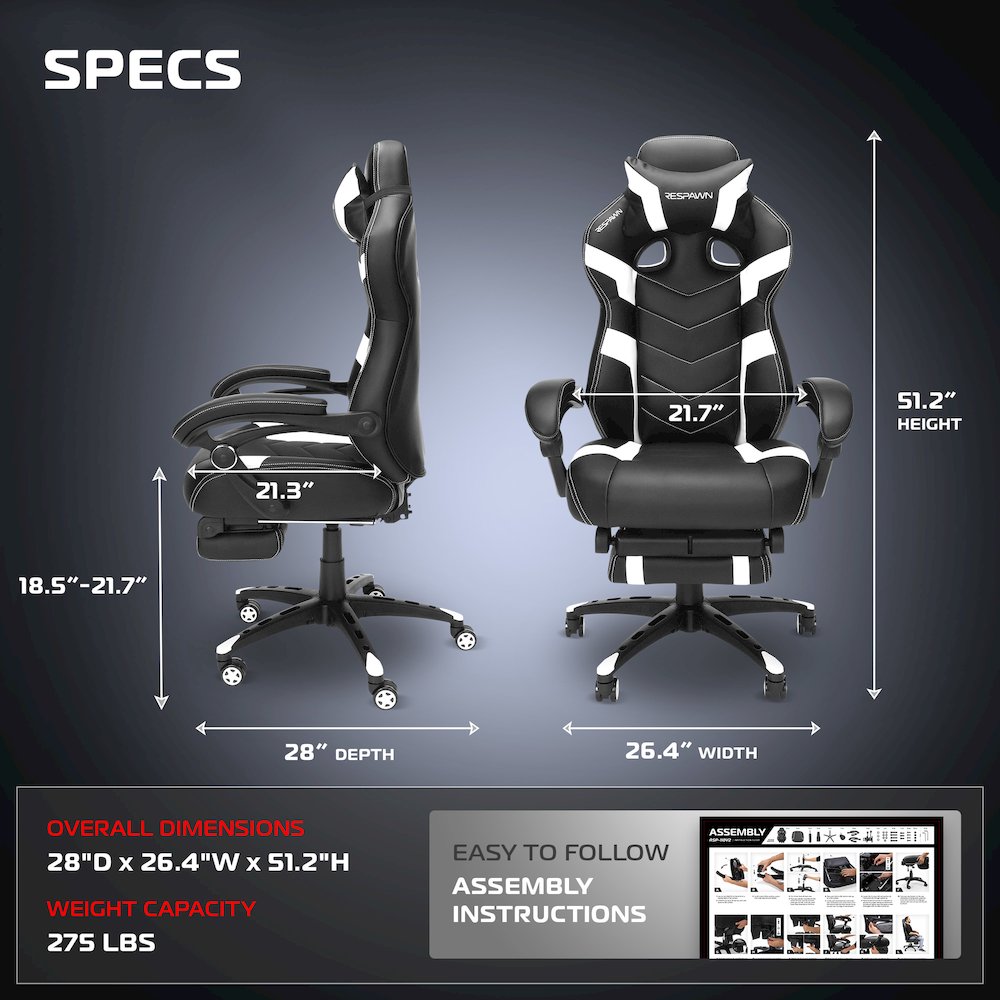 Gaming Chairs For Adults With Headrest Pillow - White