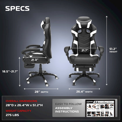 Gaming Chairs For Adults With Headrest Pillow - White
