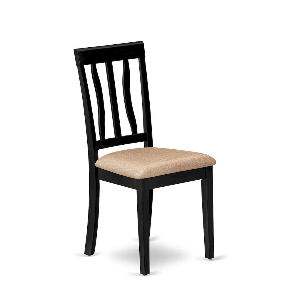 Antique Dining Chairs - Linen Fabric Upholstered Wood Chairs, Set of 2