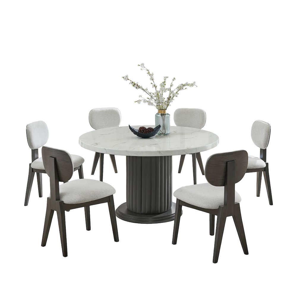 Valencia 7-Piece 54" Round White Faux Marble Dining Set