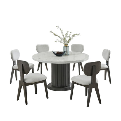 Valencia 7-Piece 54" Round White Faux Marble Dining Set