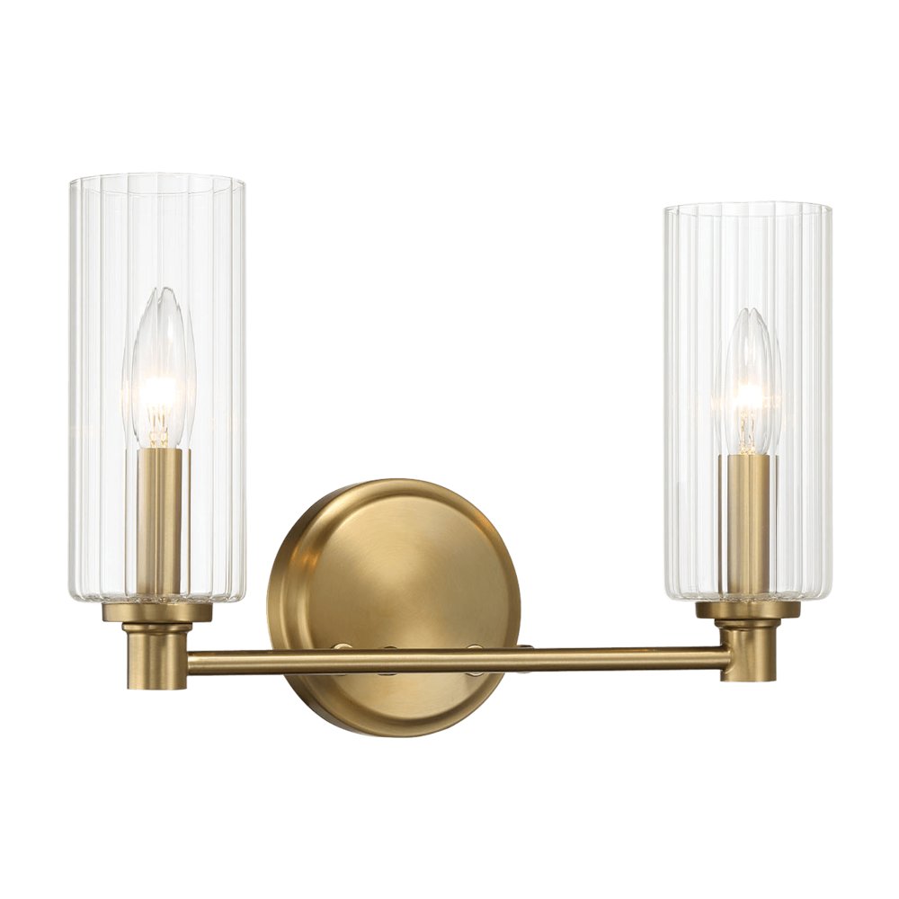 Regal Double Light Vanity With Clear Ribbed Glass - Satin Brass