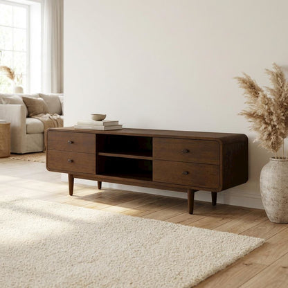 Brown Wood Mid Century Modern TV Stand with Sleek Design and Ample Storage