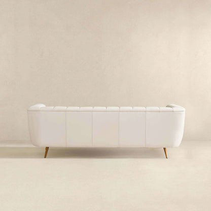LaMattina Genuine Italian Beige Leather Channel Tufted Sofa