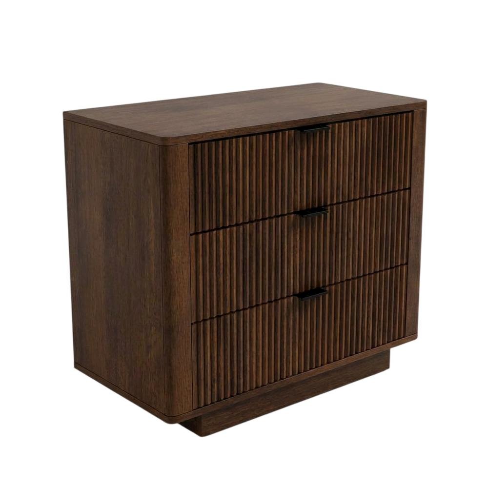 Walnut Nightstand with 3 Drawers and Modern Storage Design