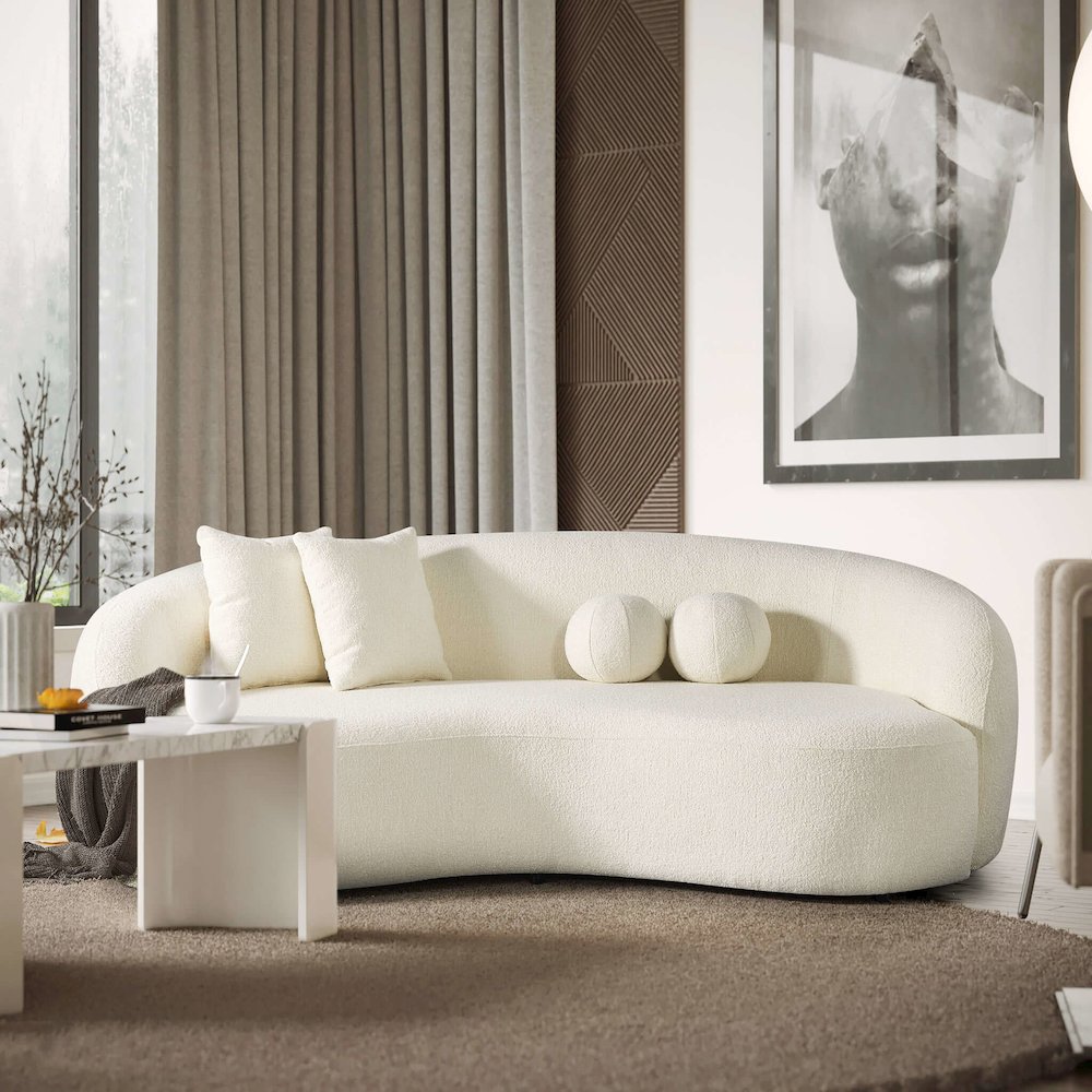 Drake Japandi Style Curvy Ivory Boucle Sofa