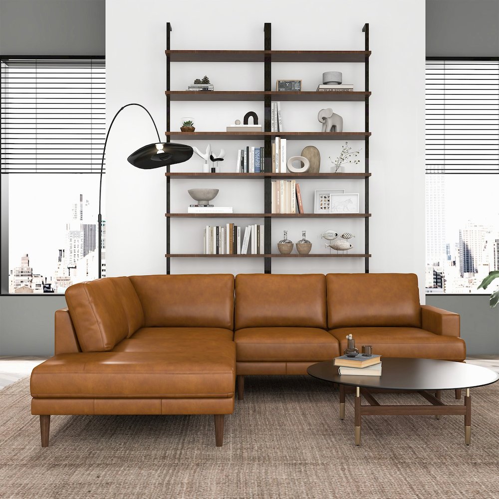 Corbin Left-Facing Tan Leather Sectional Sofa