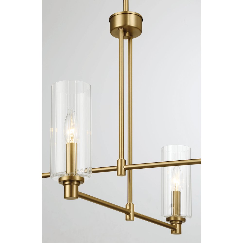 Enigma Four Lights Chandelier With Clear Ribbed Glass -Satin Brass