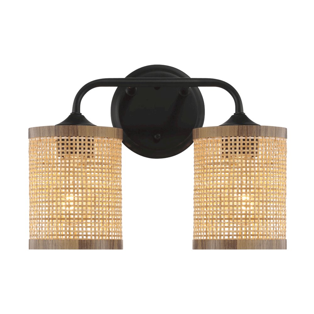 Quell 2-Light Rattan Wall Sconce with Black Metal Finish