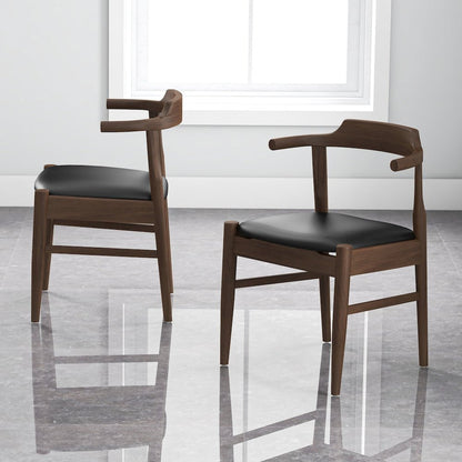 Leon Mid-Century Modern Black Vegan Leather Dining Chair (Set of 2)