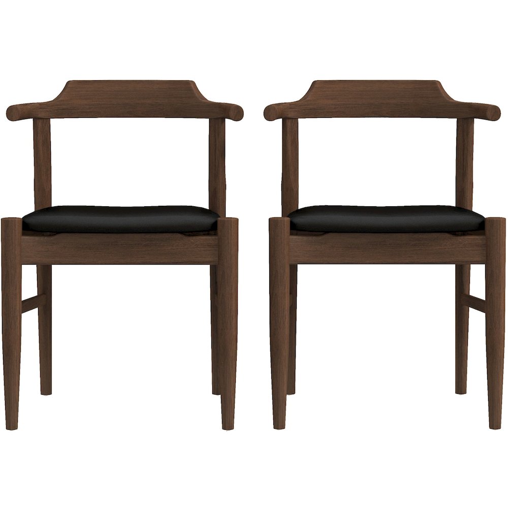 Leon Mid-Century Modern Black Vegan Leather Dining Chair (Set of 2)