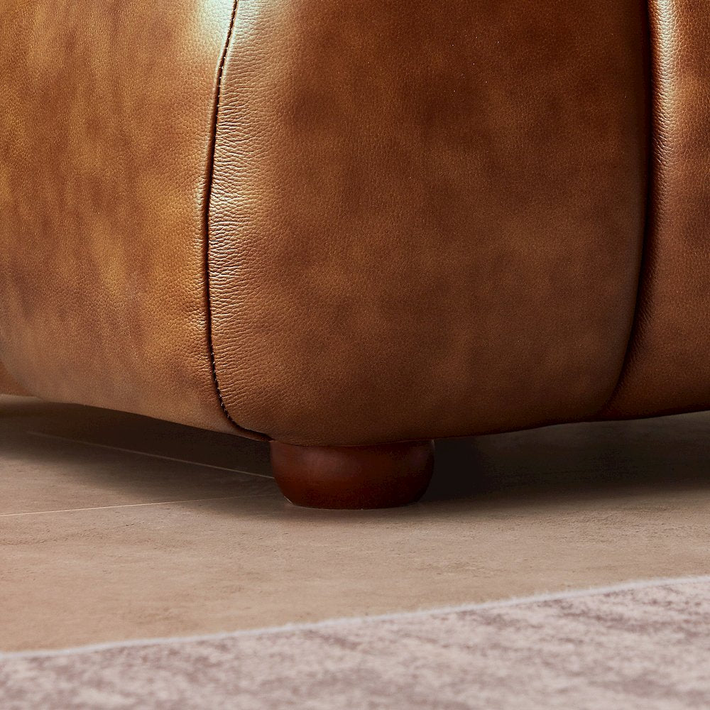 Jasmin Mid-Century Modern Cognac Genuine Leather Sofa