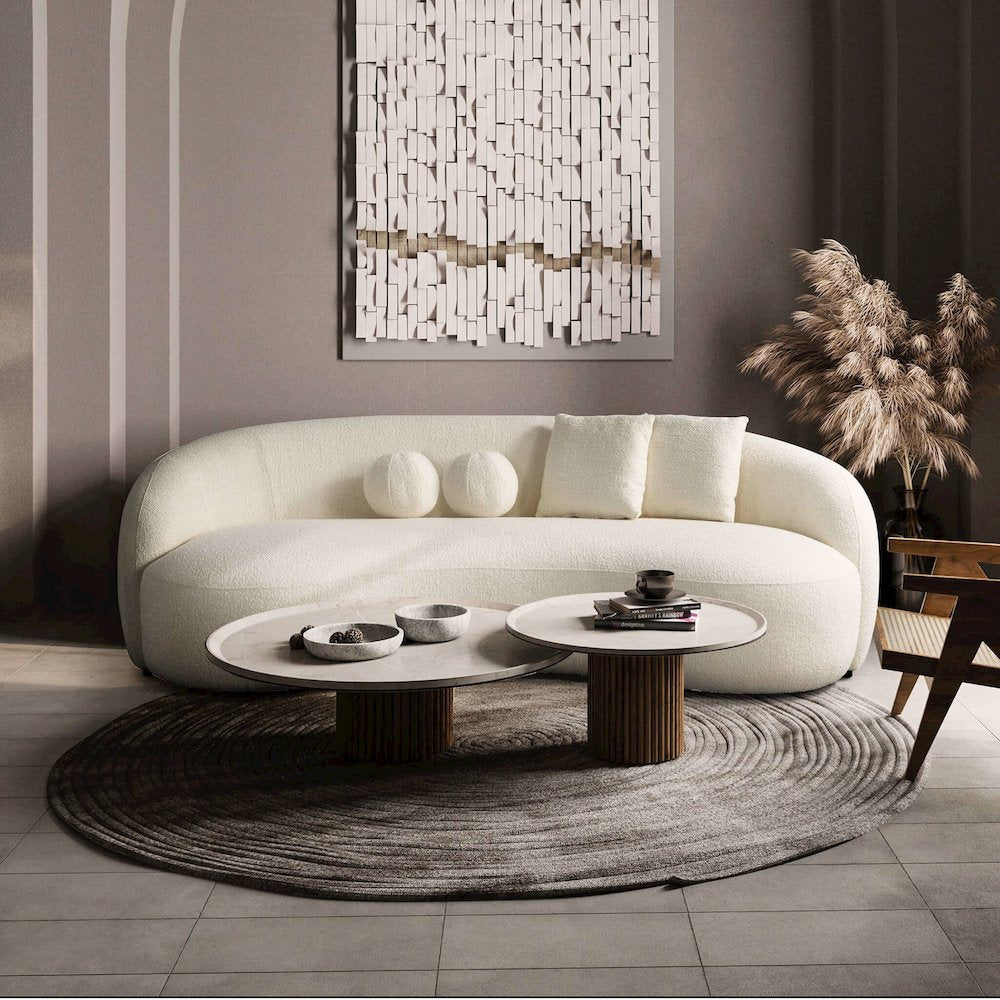 Drake Japandi Style Curvy Ivory Boucle Sofa