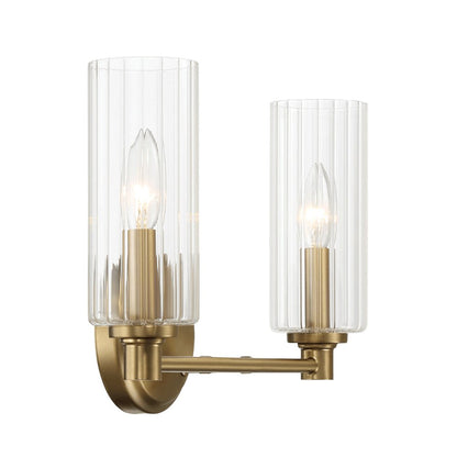 Regal Double Light Vanity With Clear Ribbed Glass - Satin Brass