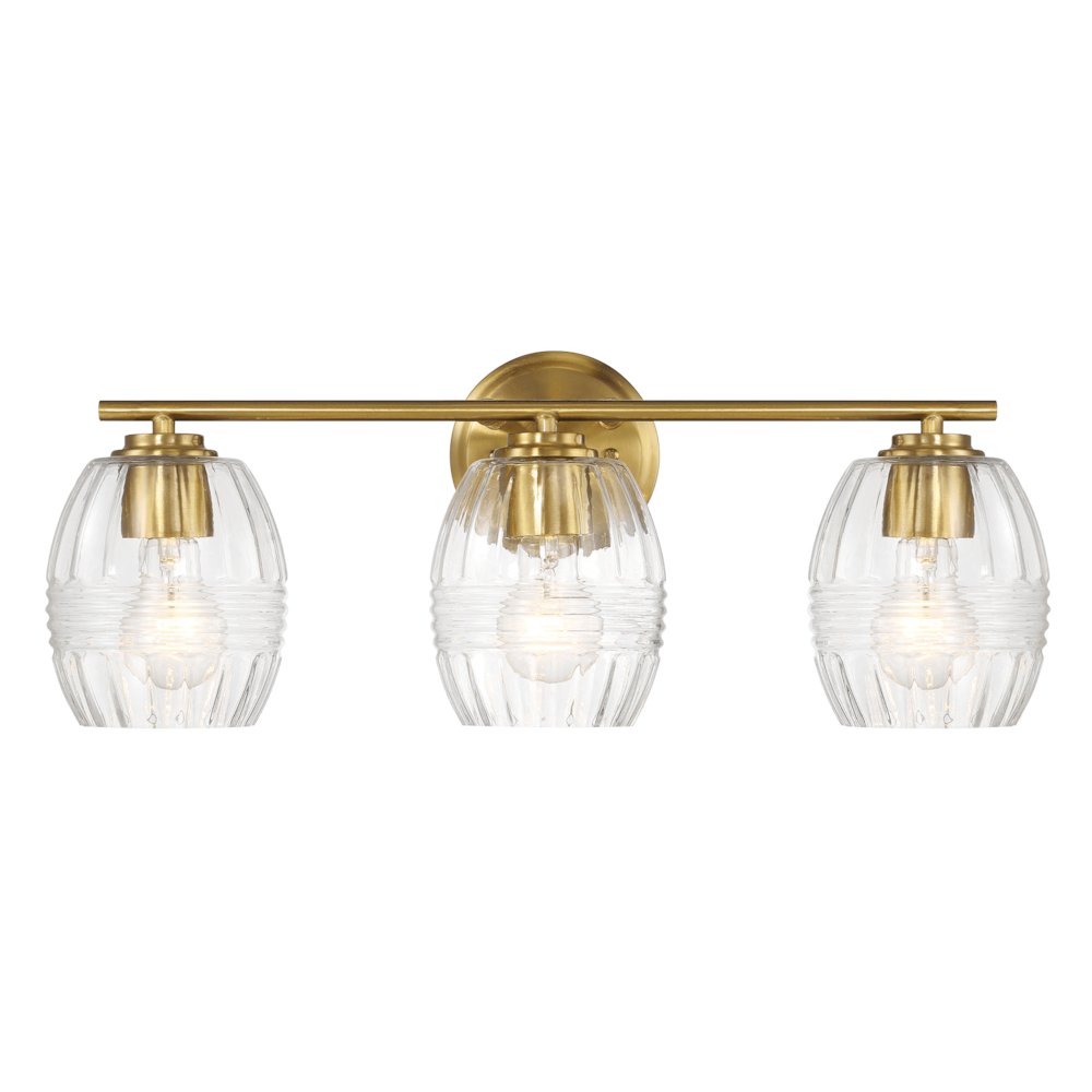Luster Three Lights Vanity With Clear Glass Mirror Wall Lamp - Satin Brass